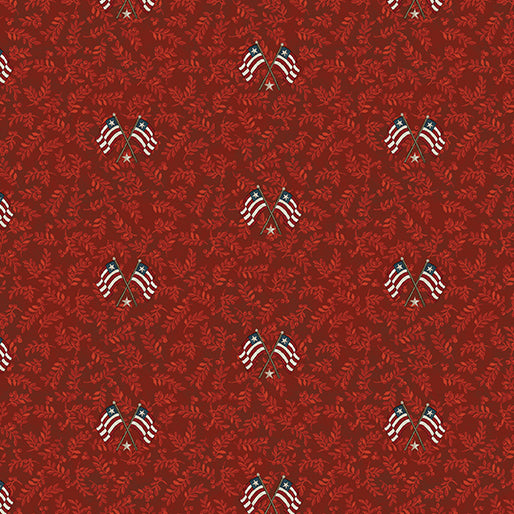 Fabric Benartex Red Flags and Leaves American Valor by the Quarter Yard 16878-10