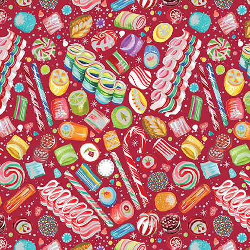 Fabric Benartex Red Magical Sweets Pearlescent Magical Season by the Quarter Yard 16726P-19
