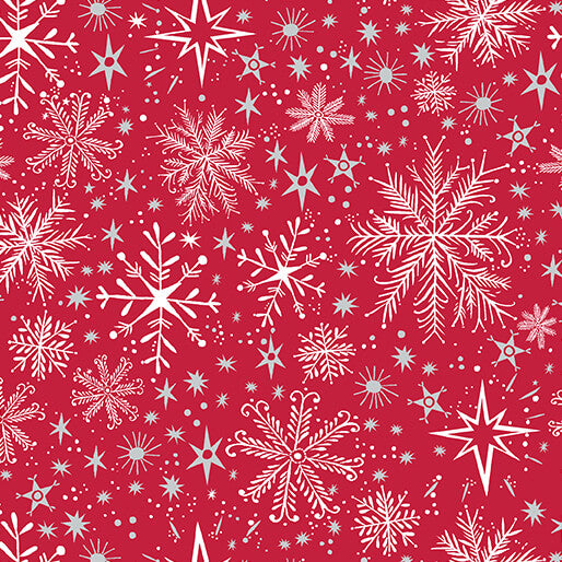 Fabric Benartex Red Snow Frost Pearlescent Magical Season by the Quarter Yard 16727P-10