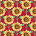 Pattern of sunflowers on a red background