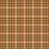 A repeating plaid pattern with rust orange, olive green, beige, and white intersecting stripes.
