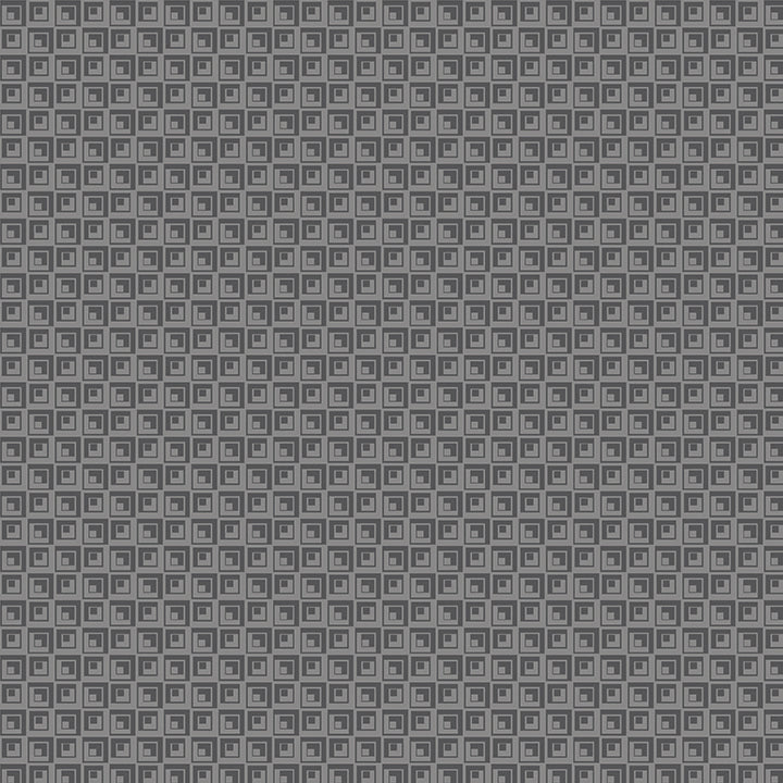 A seamless gray geometric pattern featuring a repeating grid of concentric square and circular motifs.