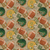 A repeating pattern featuring brown footballs, green and yellow helmets, and faded green numbers on a beige background.