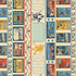 A repeating fabric pattern featuring vintage hockey-themed ticket stubs, skates, hockey sticks, and rink boards in blue, red, yellow, black, and cream.