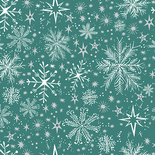 Fabric Benartex Teal Snow Frost Pearlescent Magical Season by the Quarter Yard 16727P-85