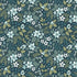 Floral pattern with flowers and leaves on a dark blue background
