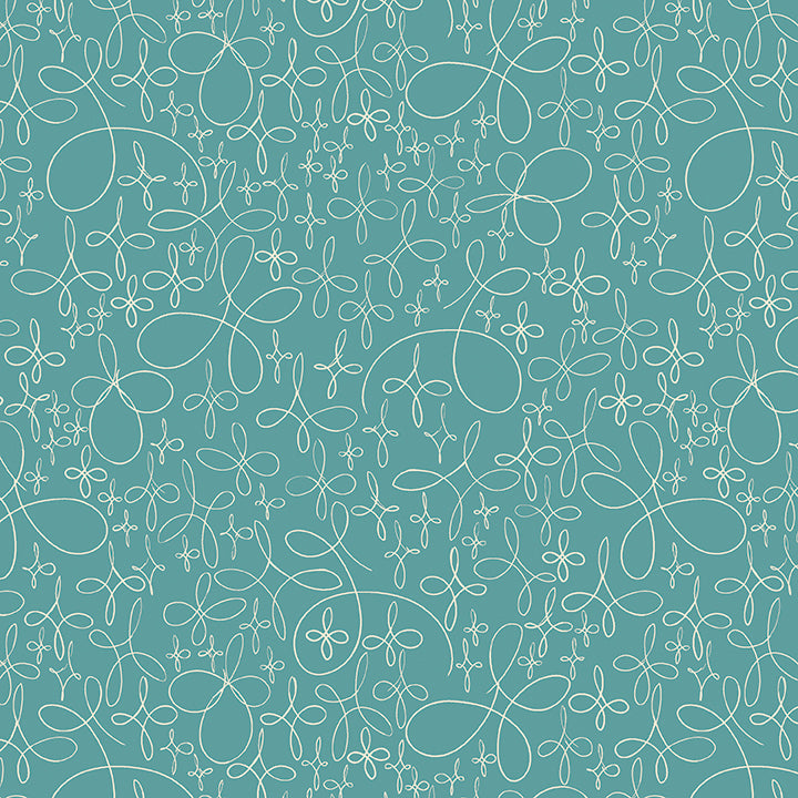 Teal fabric with white pattern