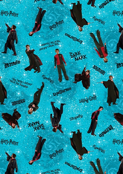 Fabric Benartex Turquoise Harry's Spells Harry Potter 2nd Edition by the Quarter Yard 15265-84