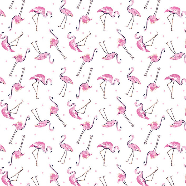 Fabric Benartex White Flamingo Friends Tropical Splash by the Quarter Yard 15184-09
