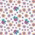 A repeating watercolor floral pattern on a white background, featuring pink, purple, teal, and yellow flowers with green leaves.