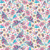 A seamless paisley pattern featuring vibrant pink, teal blue, purple, and orange motifs on a clean white background.