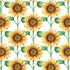 Pattern of sunflowers with green leaves on a white background