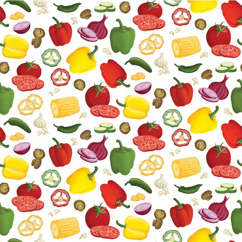 Fabric Benartex White Veggie Party Hot Stuff by the Quarter Yard 15090-09