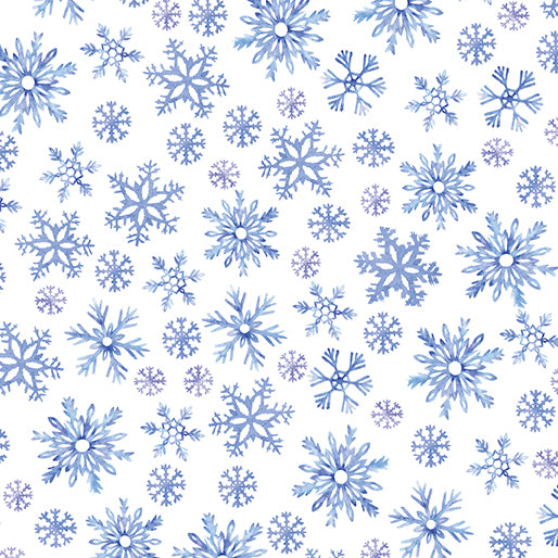 Pattern of blue snowflakes on a white background
