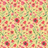 A repeating floral pattern featuring pink poppy flowers with green stems and leaves on a pale yellow background.