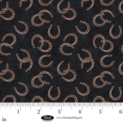 Fabric Blank Quilting Black Horseshoes Spurs & Spirit by the Quarter Yard 4530-99