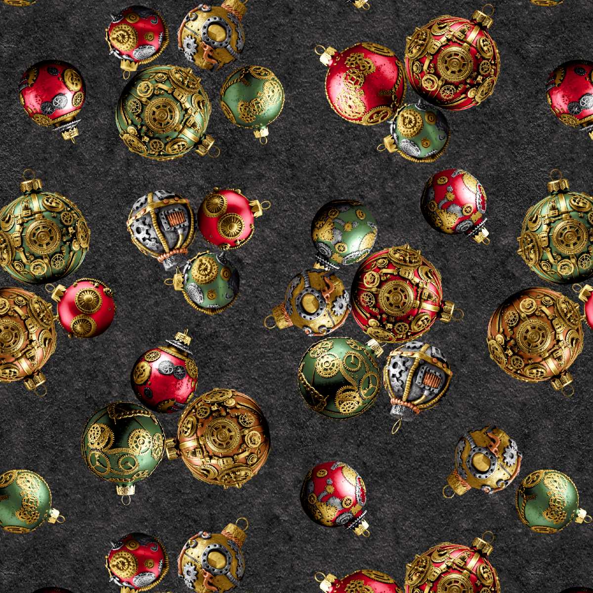 Fabric Blank Quilting Black Steampunk Christmas Ornaments Gears & Garland by the Quarter Yard 4823-99
