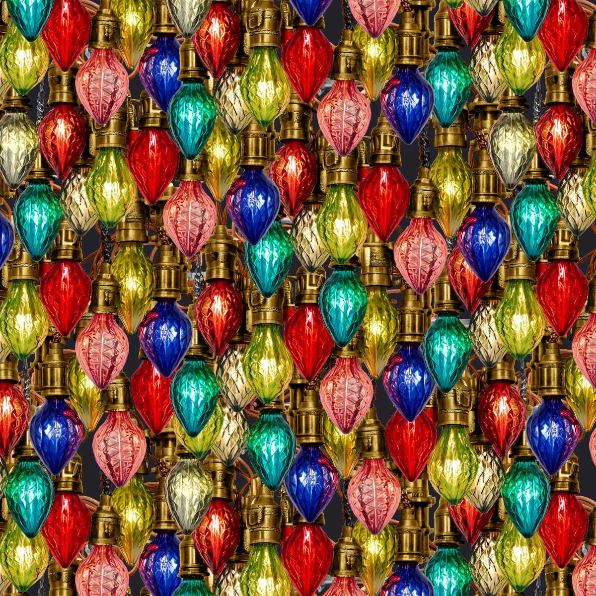Colorful glass light bulbs arranged in a pattern
