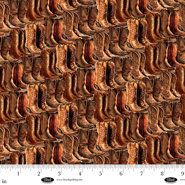 Fabric Blank Quilting Brown Cowboy Boots Spurs & Spirit by the Quarter Yard 4523-39