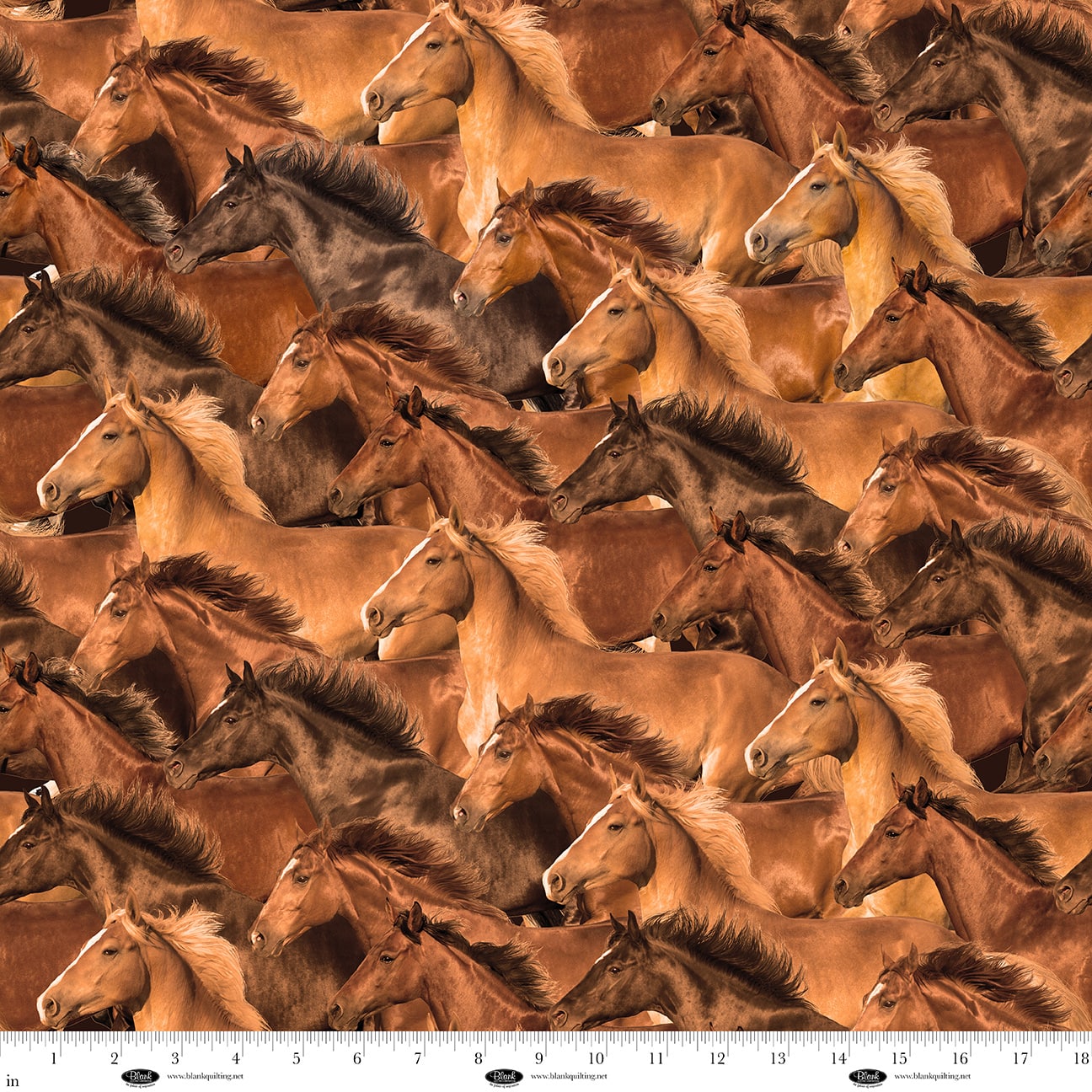 Fabric Blank Quilting Brown Horses Spurs & Spirit by the Quarter Yard 4521-39