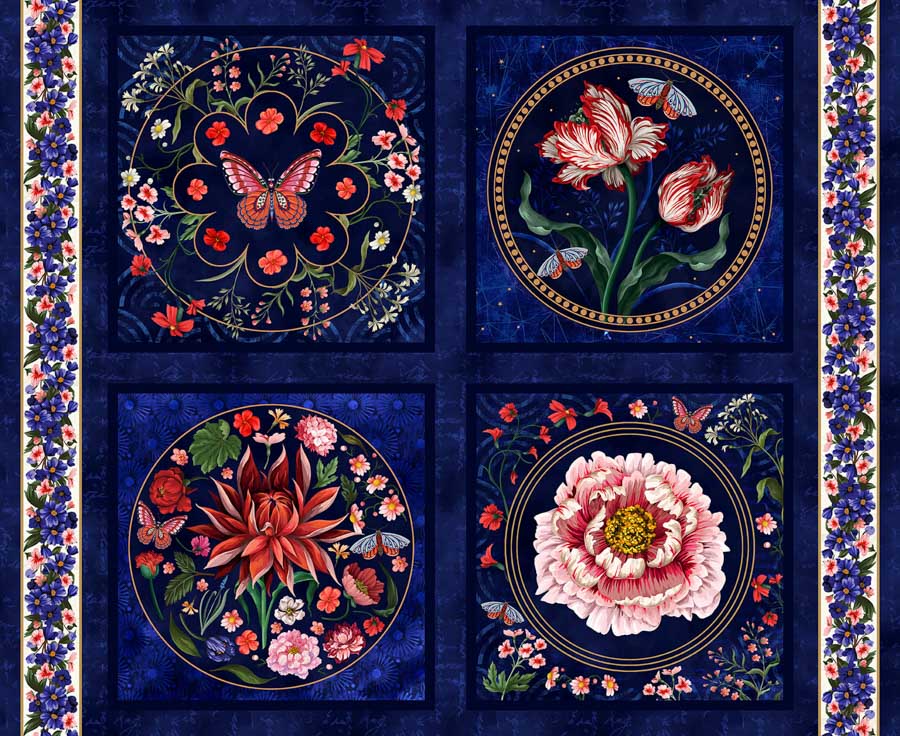 Fabric Blank Quilting Cameo Appearance Navy Pillow Blocks 36" Panel 4659B-77