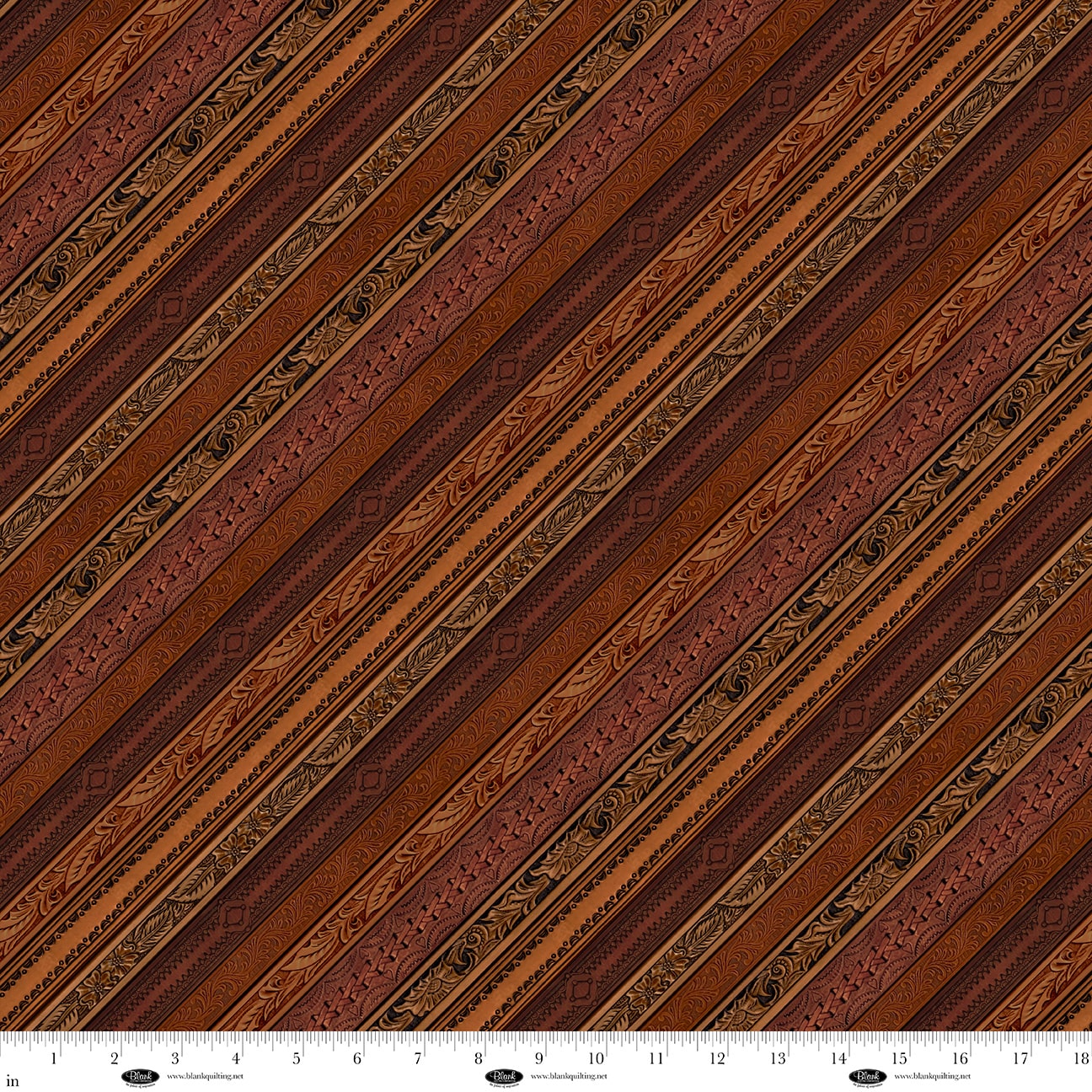 Fabric Blank Quilting Dark Brown Embossed Leather Stripe Spurs & Spirit by the Quarter Yard 4526-39