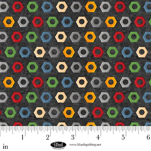 Fabric Blank Quilting Dark Gray Nuts Let's Get Building by the Quarter Yard 4398-99