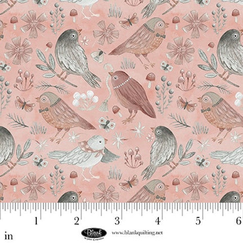 Fabric Blank Quilting Dusty Rose Birds Petal & Pewter by the Quarter Yard 4569-22