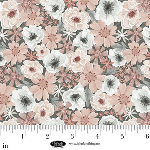 Fabric Blank Quilting Dusty Rose Packed Flowers Petal & Pewter by the Quarter Yard 4571-22