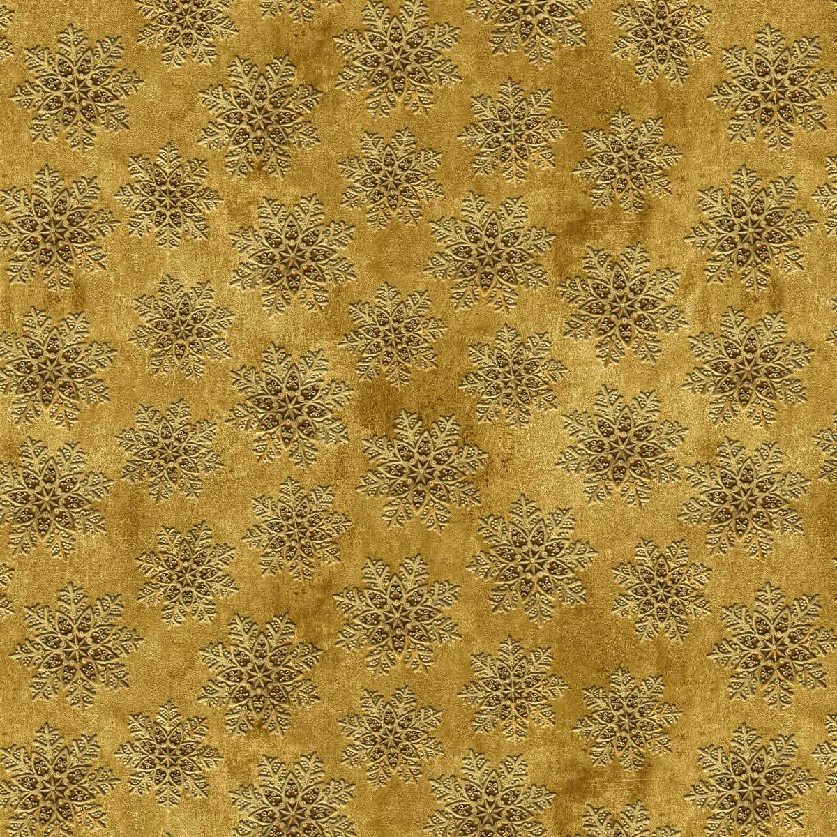 Pattern of snowflakes on a textured gold background