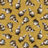 Pattern of decorative snowmen with gold accents on a gold background