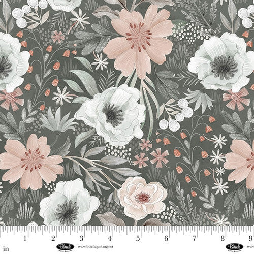 Fabric Blank Quilting Gray Large Flowers Petal & Pewter by the Quarter Yard 4566-95
