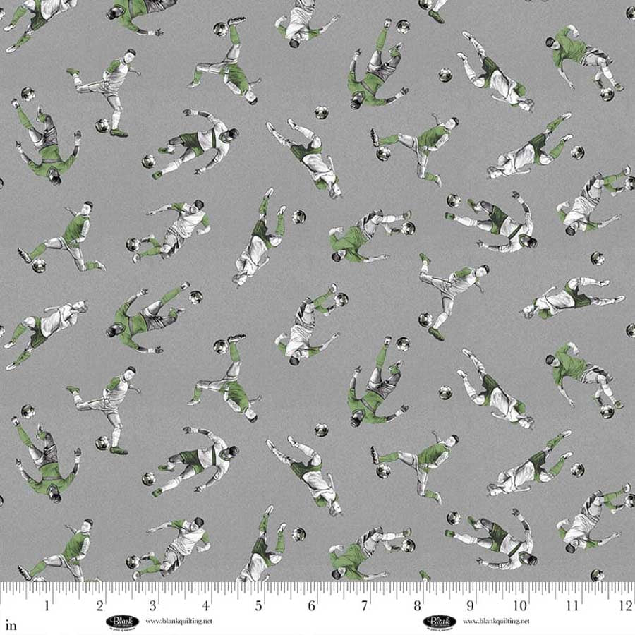 Fabric Blank Quilting Gray Men Soccer Players Goalbound by the Quarter Yard 4754-90