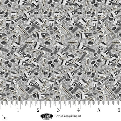 Fabric Blank Quilting Gray Nuts and Bolts Let's Get Building by the Quarter Yard 4399-98