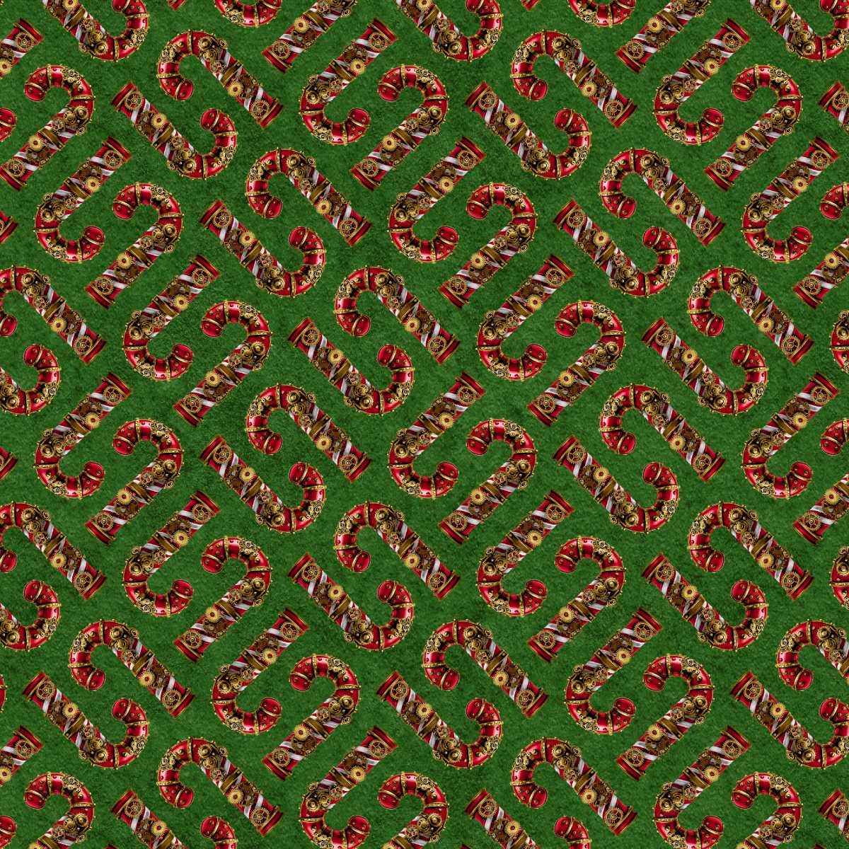 Pattern of candy canes on a green background