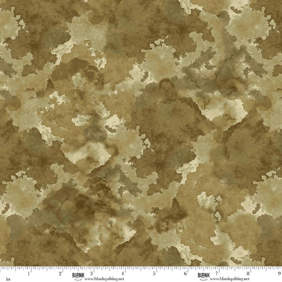 Camouflage pattern fabric swatch with a ruler at the bottom