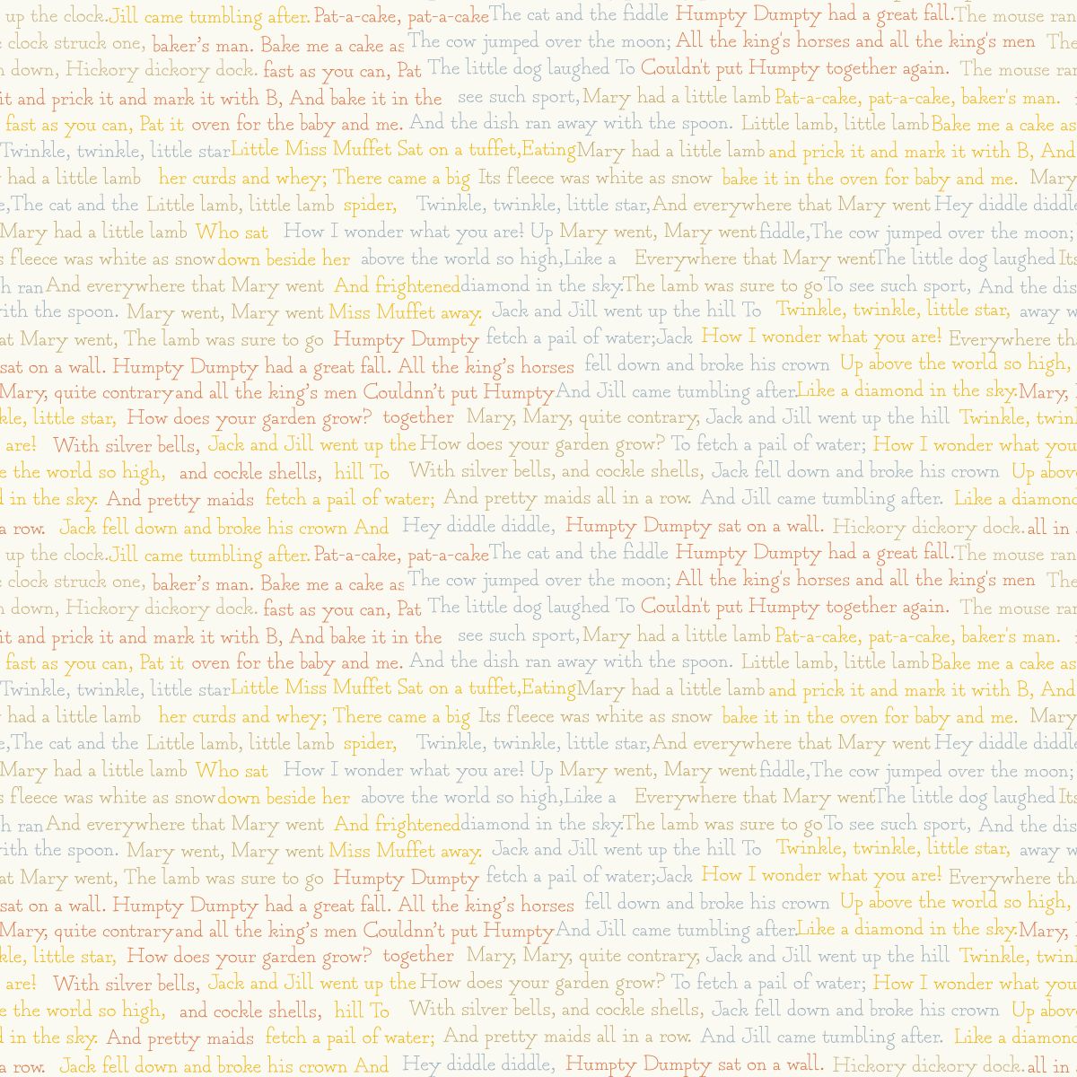 A square fabric or paper print featuring a repeating pattern of the classic children's story 'Humphry D'umpty' in a light yellow font over a white background.