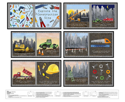Fabric Blank Quilting Let's Get Building 36" Construction Book Panel 4404BP-95