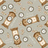 Pattern of clocks and mice with text on a beige background