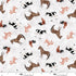 Pattern of farm animals on a white background with a fabric swatch at the bottom.