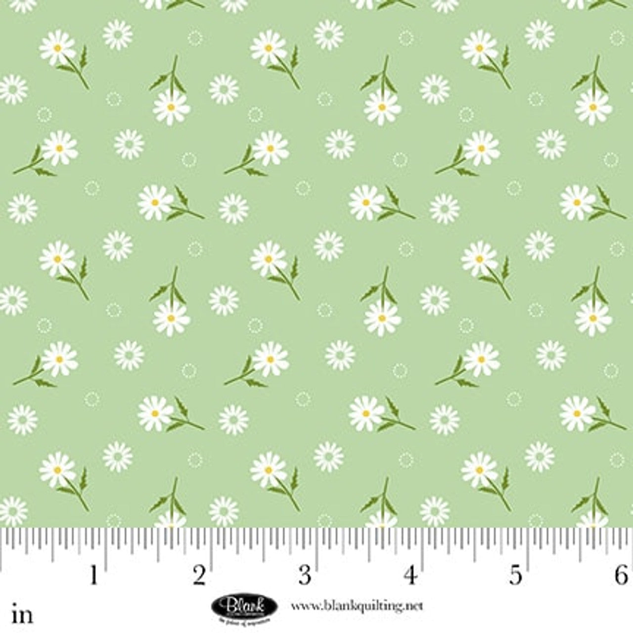 Fabric Blank Quilting Light Green Daisies with Circles of Dots The Bright Side by the Quarter Yard 4515-60