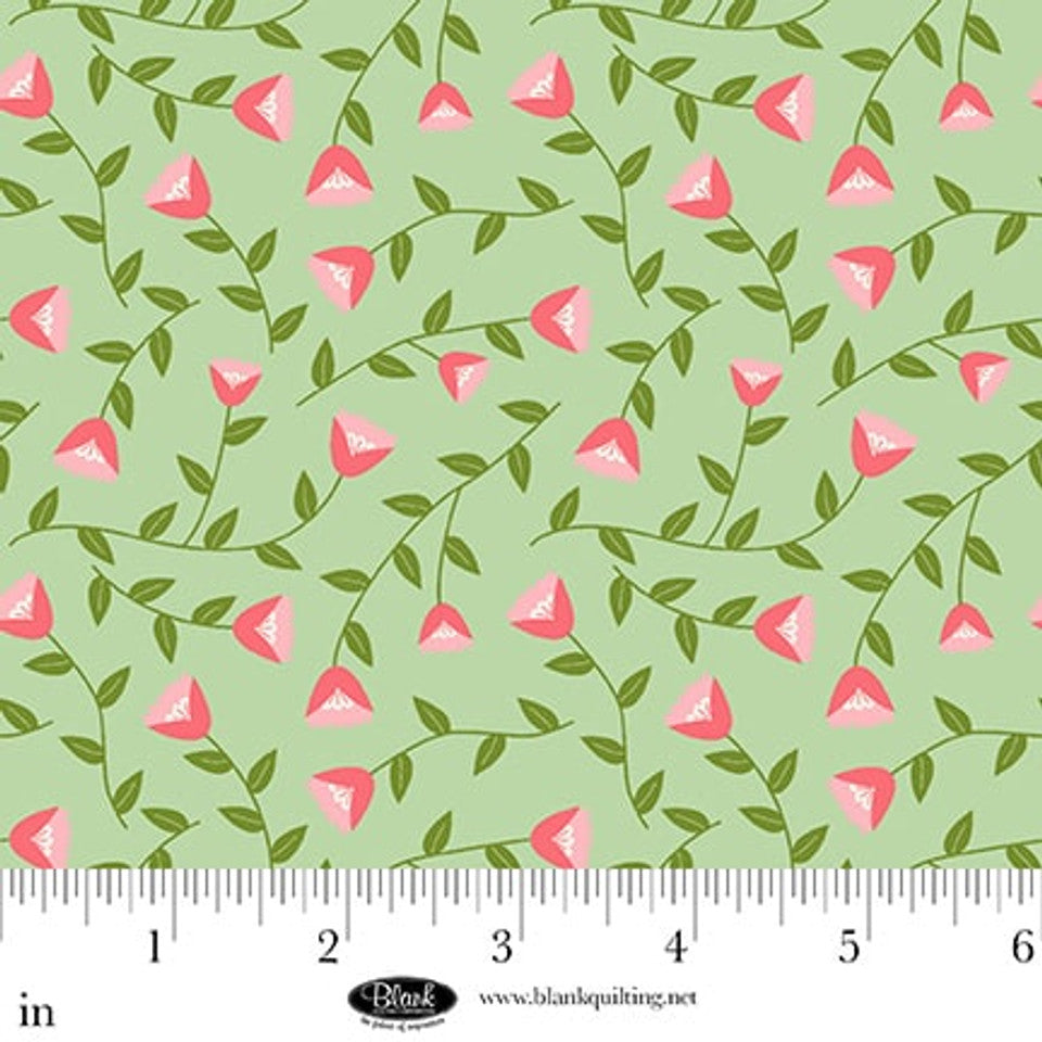 Fabric Blank Quilting Light Green Viney Flowers The Bright Side by the Quarter Yard 4518-60