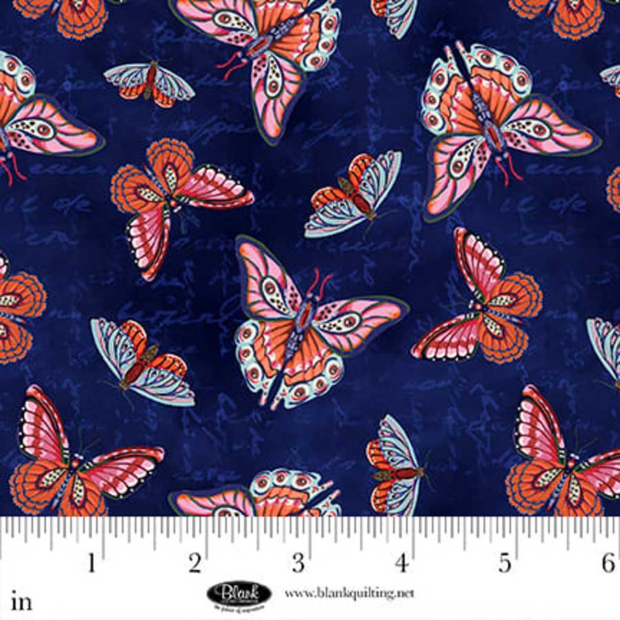 Fabric Blank Quilting Navy Butterflies Cameo Appearance by the Quarter Yard 4649-77