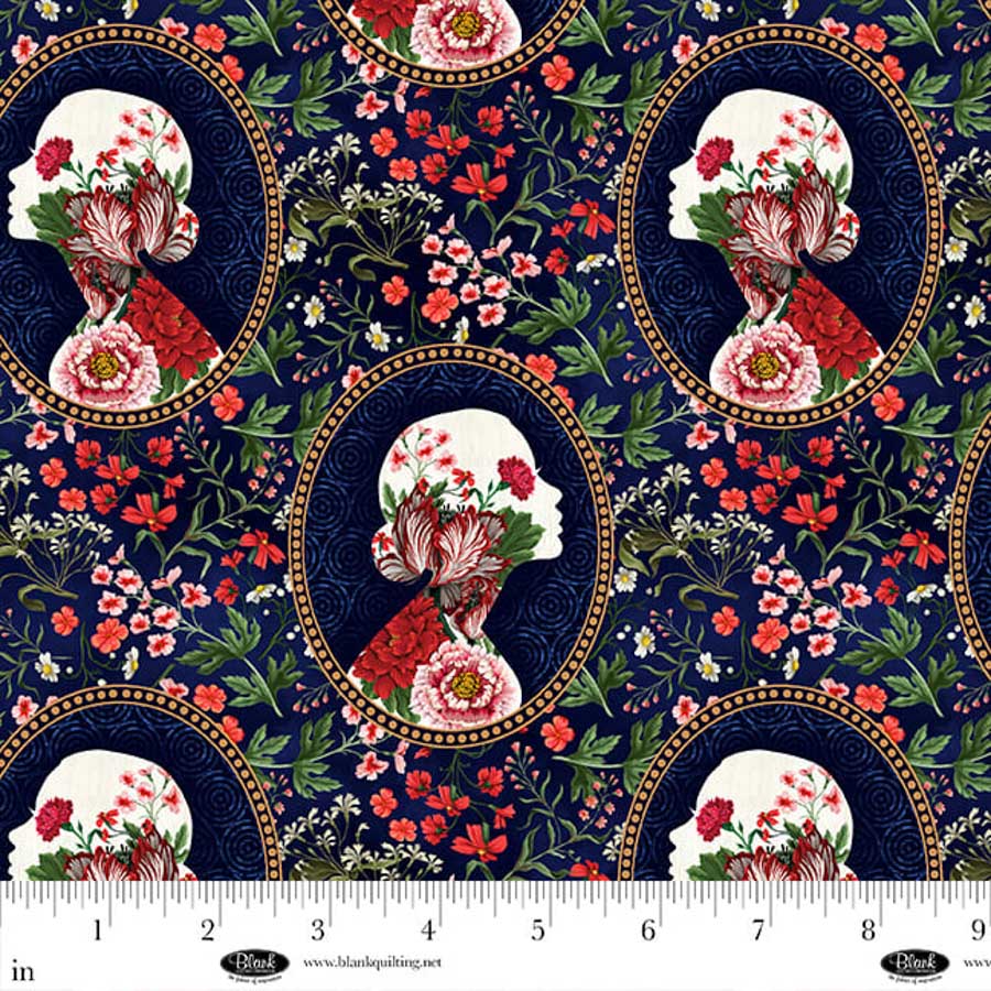 Fabric Blank Quilting Navy Cameos Cameo Appearance by the Quarter Yard 4653-77