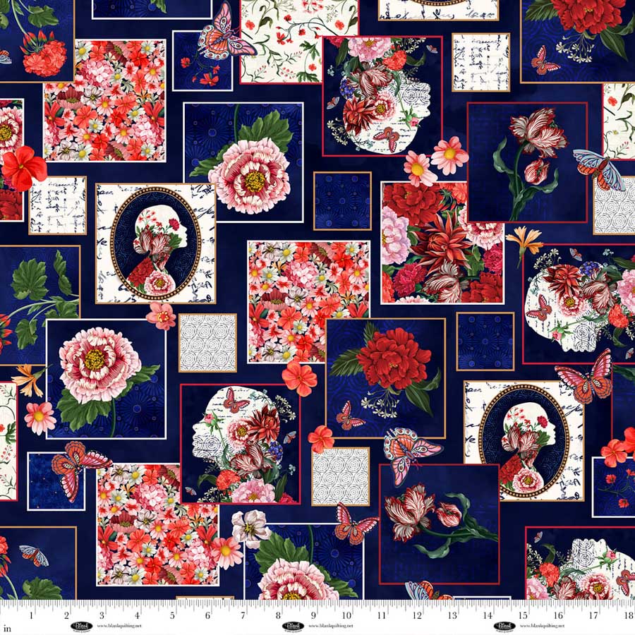 Fabric Blank Quilting Navy Floral and Cameo Patch Cameo Appearance by the Quarter Yard 4657-77