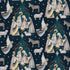 Pattern of nativity scenes with Mary, Joseph, and baby Jesus on a dark blue background.