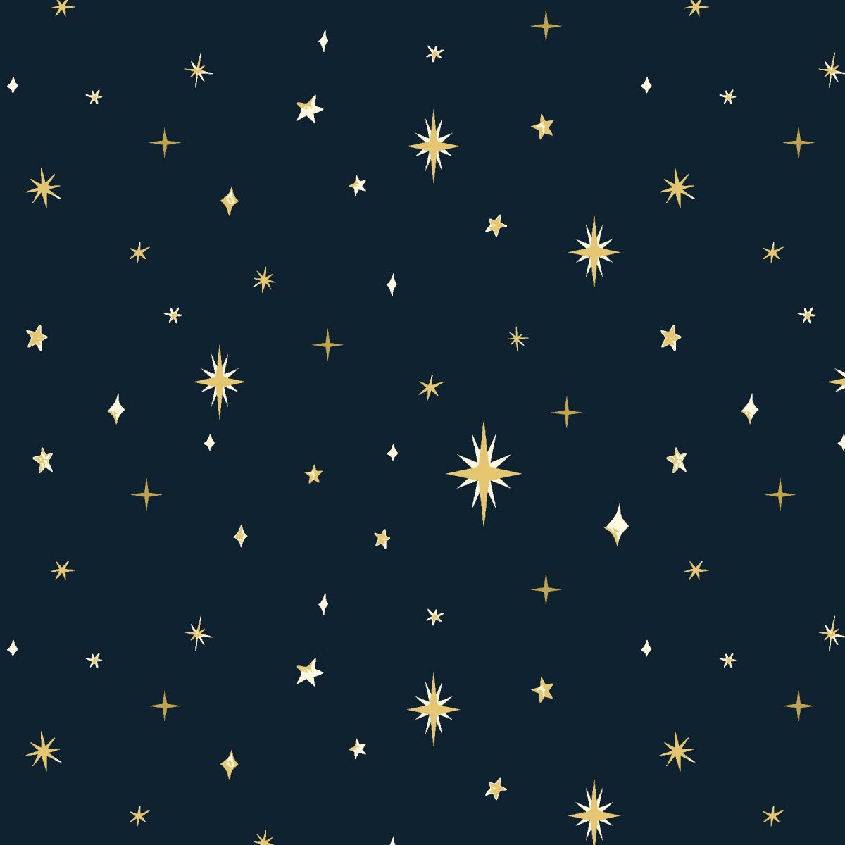 Pattern of gold stars on a dark blue background