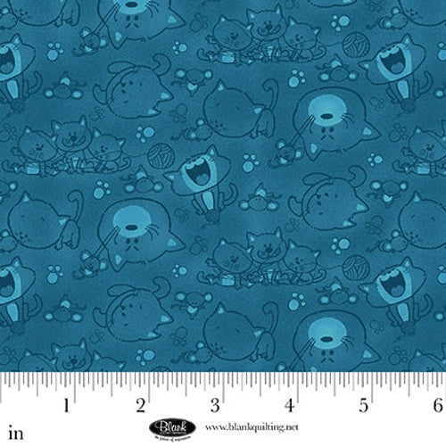 Fabric Blank Quilting Navy Tonal Cat Hair Don't Care by the Quarter Yard 4420-77