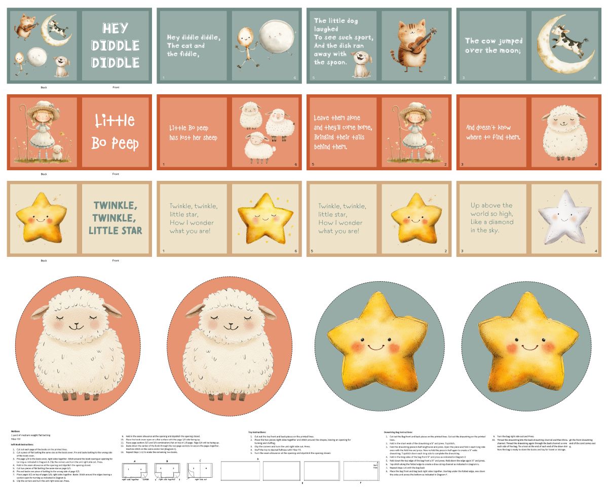 Set of children's educational posters with nursery rhyme text and illustrations.