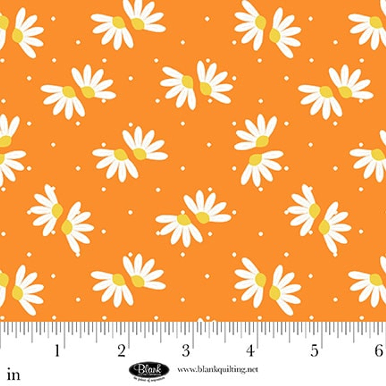 Fabric Blank Quilting Orange Daisies and Dots The Bright Side by the Quarter Yard 4514-33